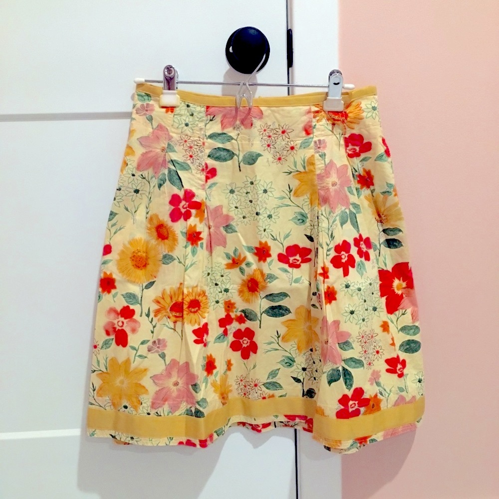 💐 LL Bean retro floral yellow pleat skirt 6